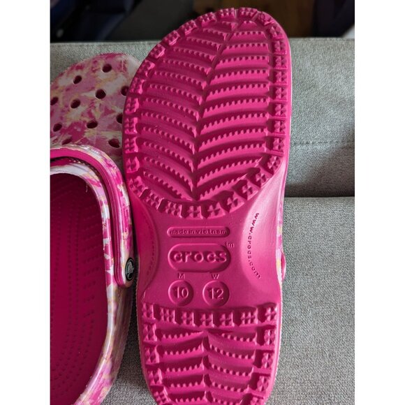 Pink Tie-Dye Crocs Classic Clogs W12/M10 Lightweight Slip-On Unisex Shoes - Picture 5 of 5